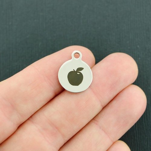 Apple Stainless Steel Small Round Charms - BFS002-3687