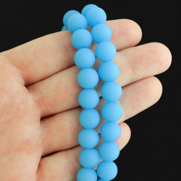Perles rondes en verre de mer de culture 10 mm - Bleu ciel - 1 rang 19 perles - U251