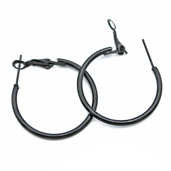 Hoop Earrings - Gunmetal Black Stainless Steel - Lever Back 34mm - 2 Pieces 1 Pair - Z1672