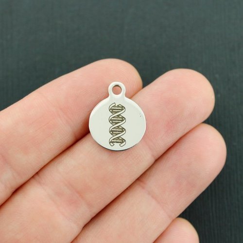 DNA Double Helix Stainless Steel Small Round Charms - BFS002-3694