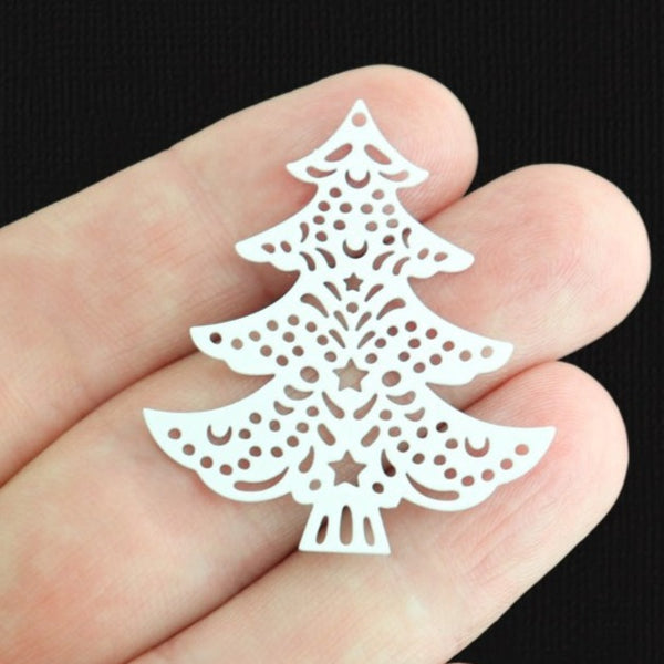 4 Filigree Christmas Tree Enamel Charms 2 Sided - E1565