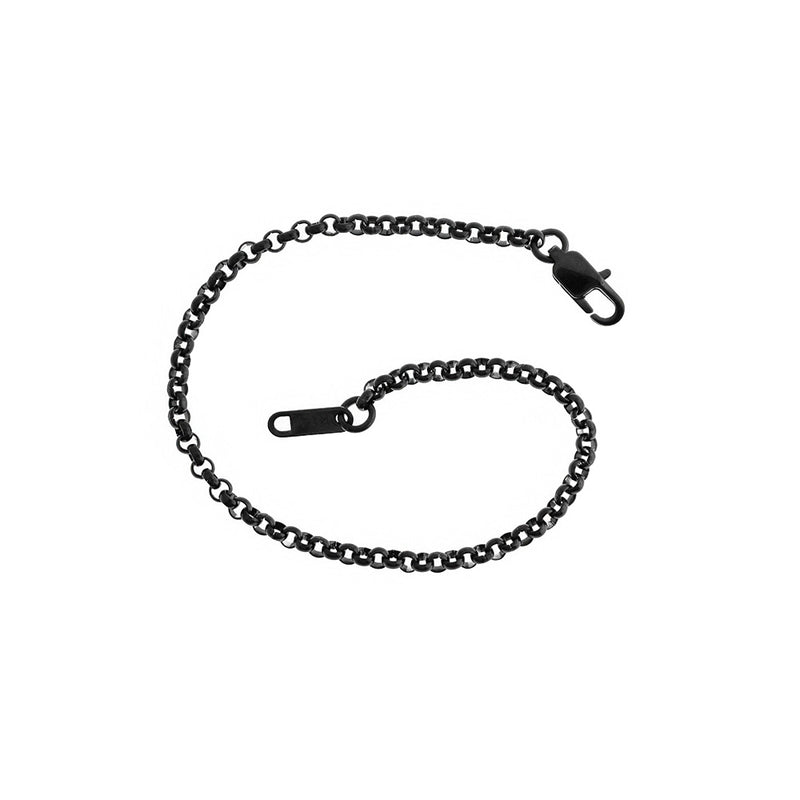 Black Stainless Steel Rolo Chain Bracelets 7" - 3mm - 5 Bracelets - N672