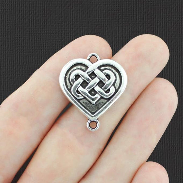 5 Celtic Knot Heart Connector Antique Silver Tone Charms - SC6511