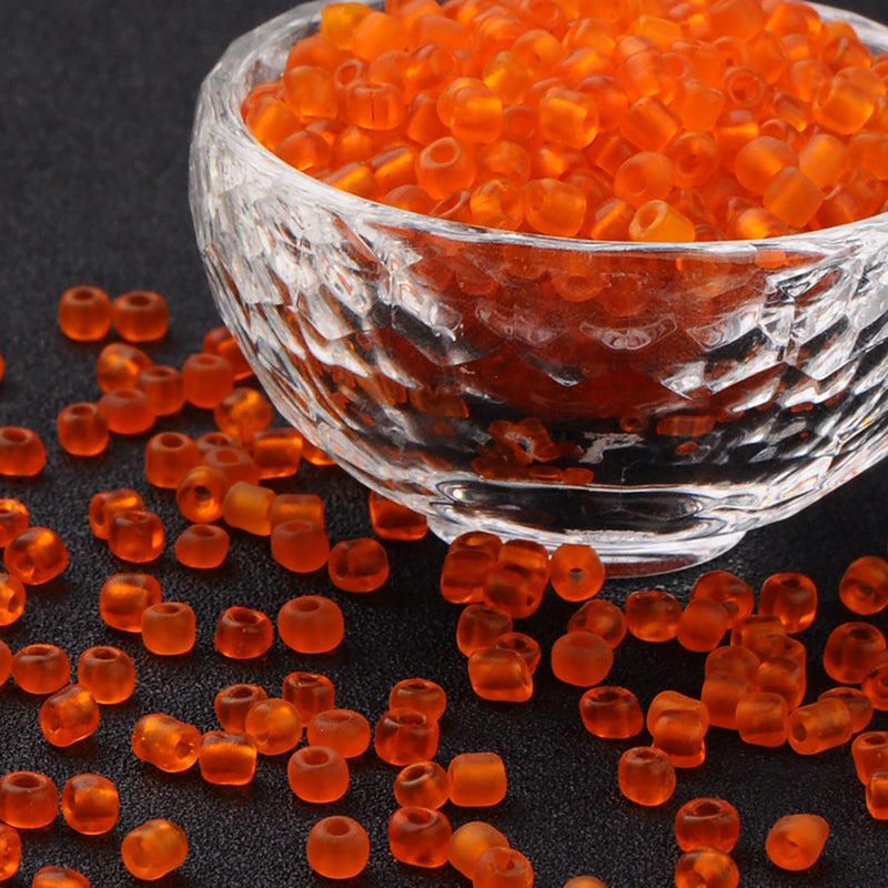 Seed Glass Beads 6/0 4mm - Frosted Orange - 50g 500 beads - BD1270
