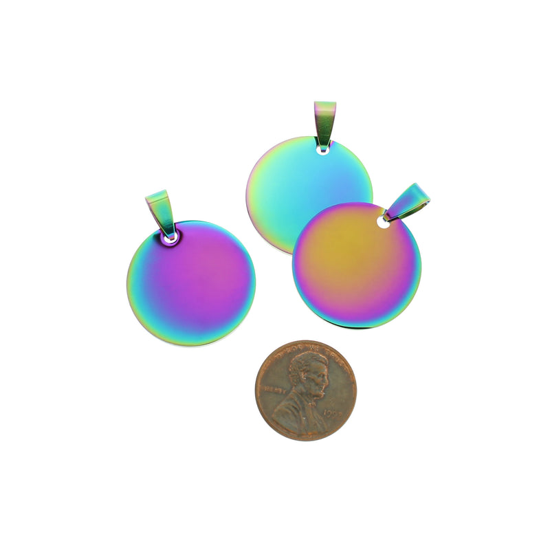 Circle Stamping Blanks - Electroplated Rainbow Stainless Steel - 25mm - 1 Tag - MT805