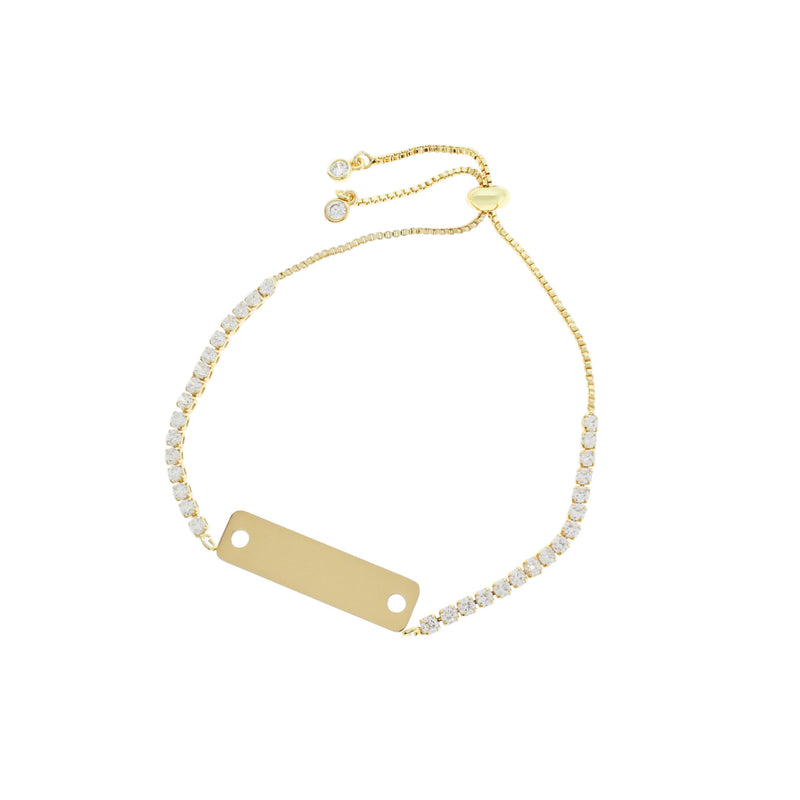 Gold Tone Box Chain Bracelet Base 9" with Inset Clear Rhinestones - 2.5mm - 1 Bracelet - N122