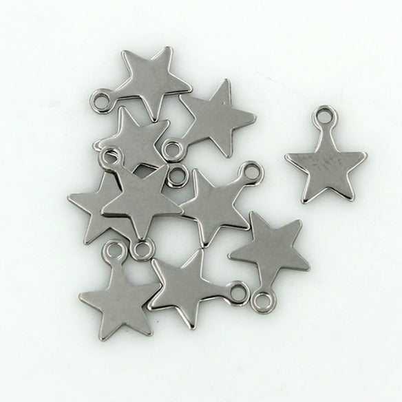 2 Star Stainless Steel Charms 2 Sided - MT396