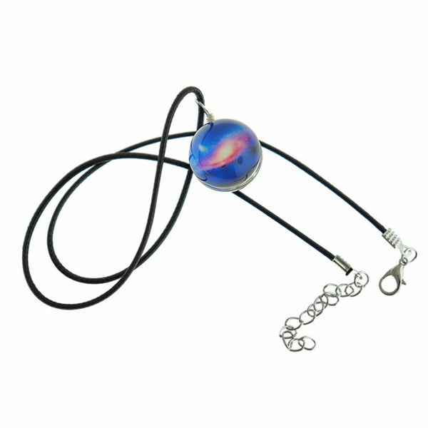Wax Cord Chain Necklace 18" With Galaxy Glass Pendant - 1.6mm - 1 Necklace - Z162