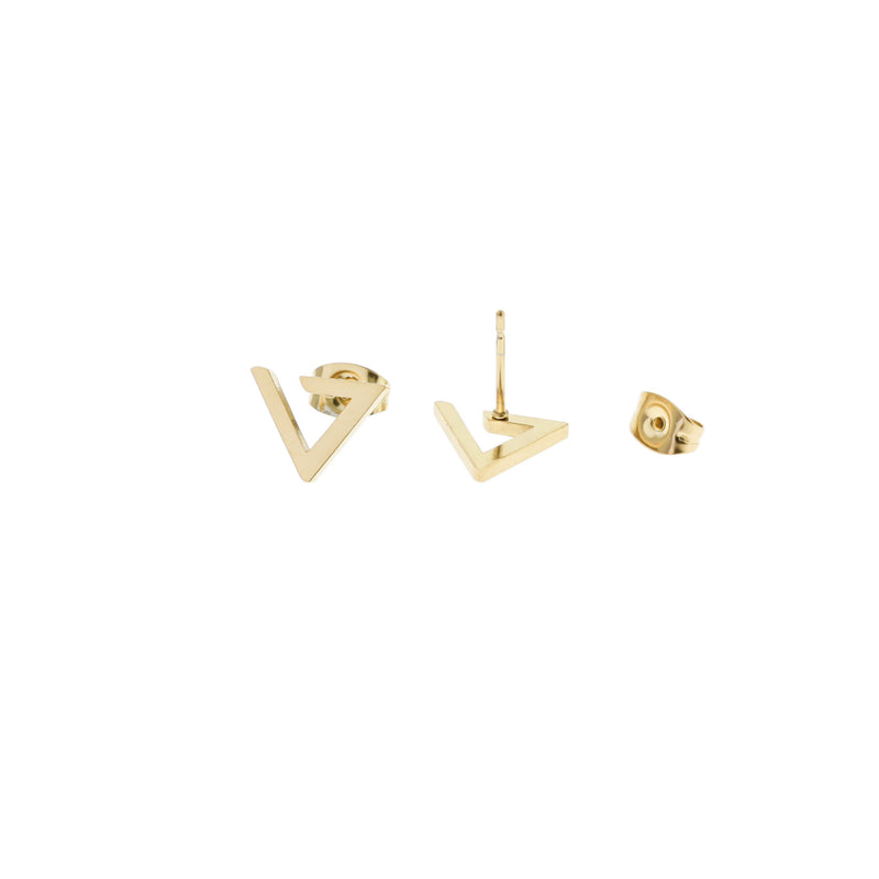 Gold Stainless Steel Earrings - Open Triangle Studs - 11mm x 8mm - 2 Pieces 1 Pair - ER052