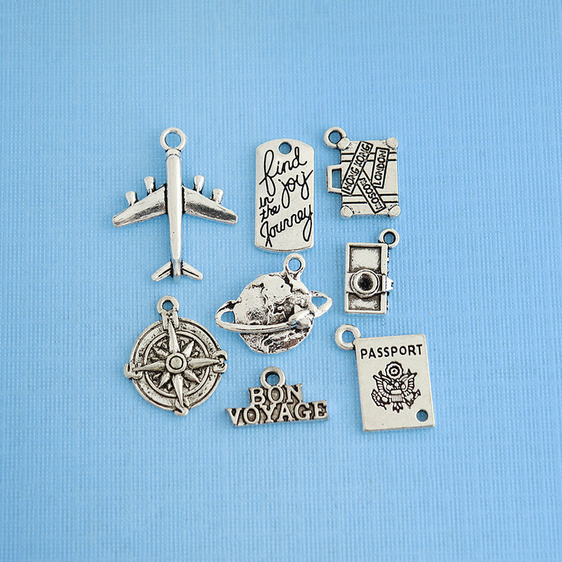 Travel Charm Collection Antique Silver Tone 8 Different Charms - COL061
