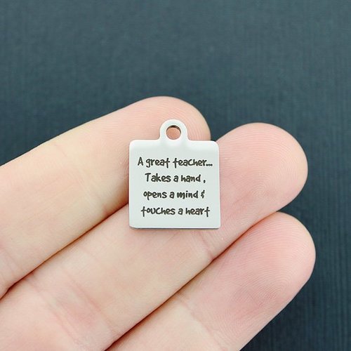 A great teacher Stainless Steel Charms - Takes a hand, opens a mind & touches a heart - BFS013-3726