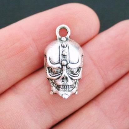 4 Skull Antique Silver Tone Charms - SC5037