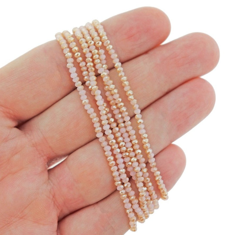 Faceted Glass Beads 3mm x 2mm - Gold Electroplated Pink - 1 Strand 195 Beads - BD564