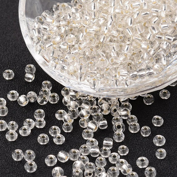 Seed Glass Beads 6/0 4mm - Clear Silver Lined - 50g 496 Beads - BD1297