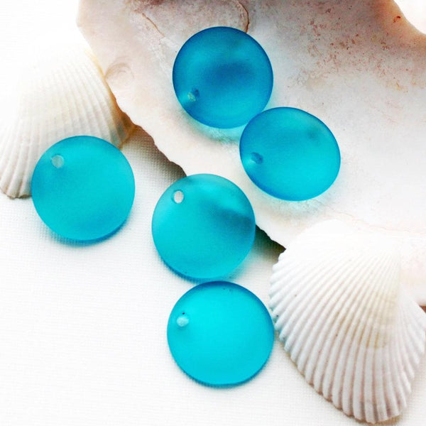 2 Blue Round Cultured Sea Glass Charms - U100