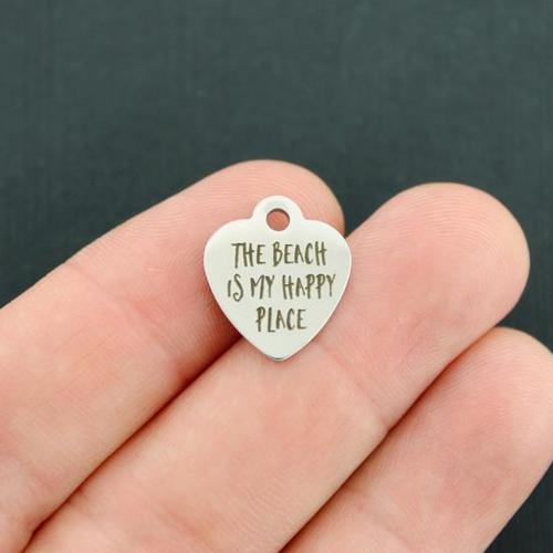 Breloques petit coeur en acier inoxydable de plage - La plage est mon endroit heureux - BFS012-3767