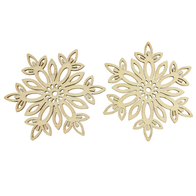 4 Snowflake Natural Wood Charms 69mm - WP480