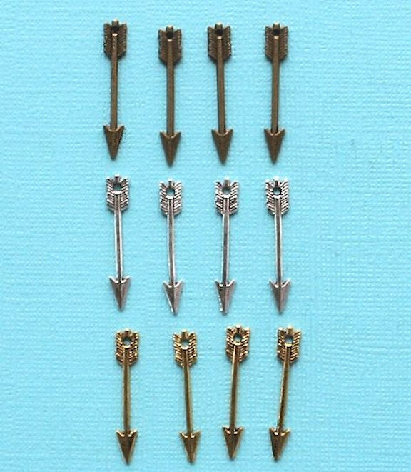 Arrow Charm Collection Antique Gold Bronze and Silver Tone 12 Charms - COL233