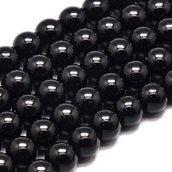 Perles de Verre Rondes 8mm - Noir Minuit - 1 Rang 53 Perles - BD058