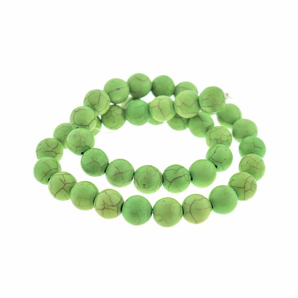 Round Gemstone Beads 10mm - Green and Black Marble - 1 Strand 40 Beads - BD1955