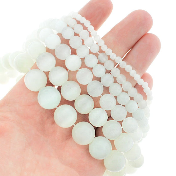 Round Natural Cats Eye Beads 4mm - 14mm - Choose Your Size - Milky White - 1 Full 15" Strand - BD1851
