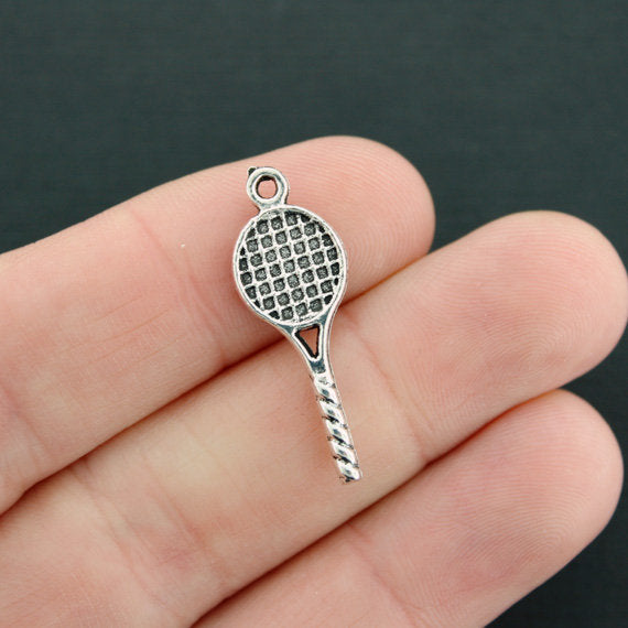 8 Tennis Racket Antique Silver Tone Charms 2 Sided - SC3419