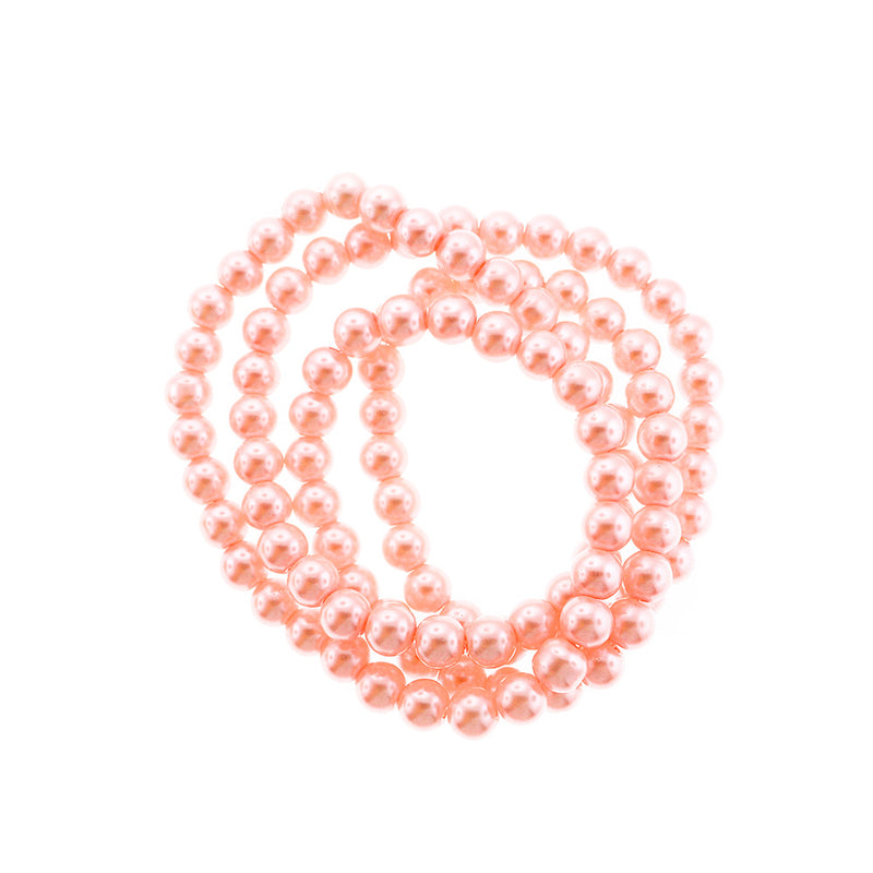 Perles Rondes en Verre 8mm - Rose Nacré - 1 Rang 105 Perles - BD813