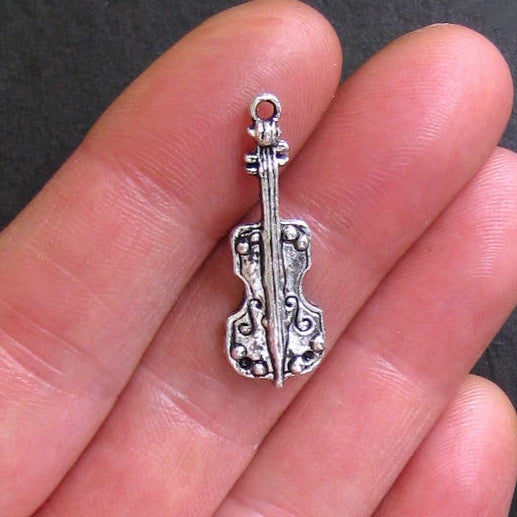6 Violin Antique Silver Tone Charms - SC563