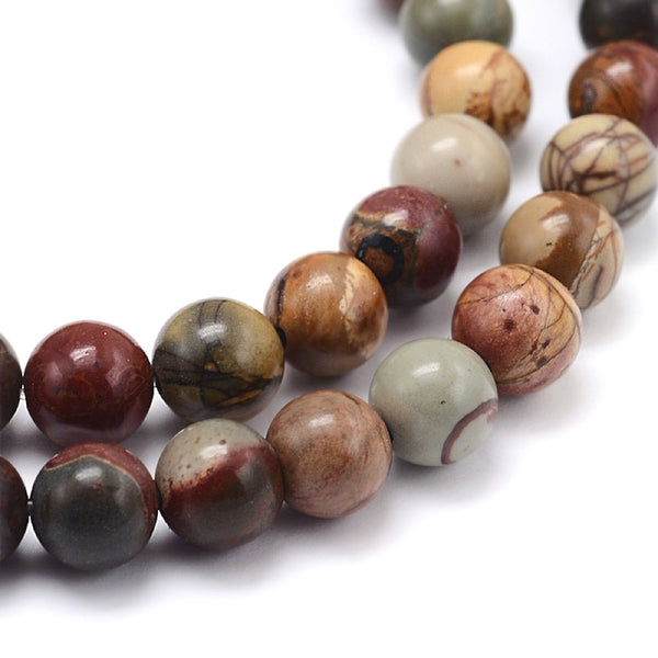Perles rondes en jaspe naturel Picasso 8 mm - Tons de terre de granit bordeaux - 1 brin 46 perles - BD608