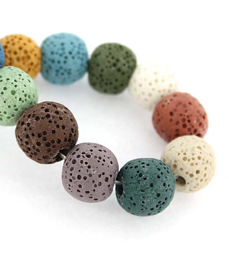 Round Lava Beads 8mm - Assorted Rainbow Colors - 1 Strand 50 Beads - BD430