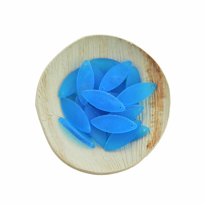 2 Blue Marquise Cultured Sea Glass Charms - U187