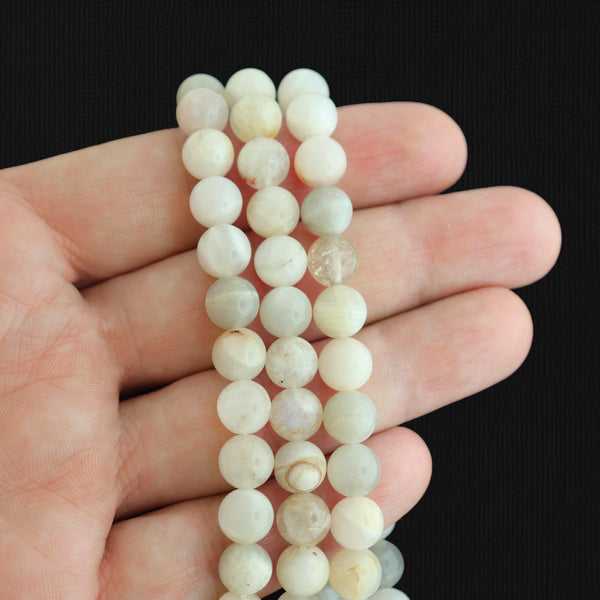 Perles rondes en pierre de lune naturelle 8 mm - Blanc crème - 1 rang 46 perles - BD1738