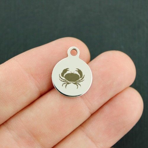 Crab Stainless Steel Small Round Charms - BFS002-3830