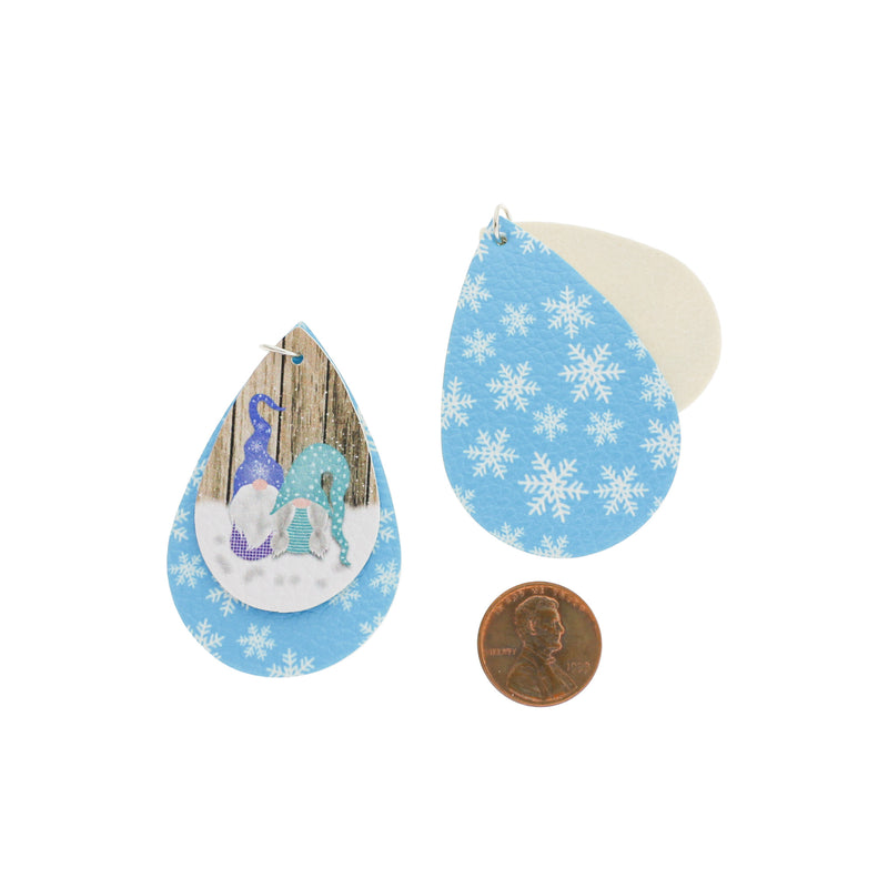 Pendentifs en forme de larme en similicuir - Gnome flocon de neige - 1 paire 2 pièces - LP161