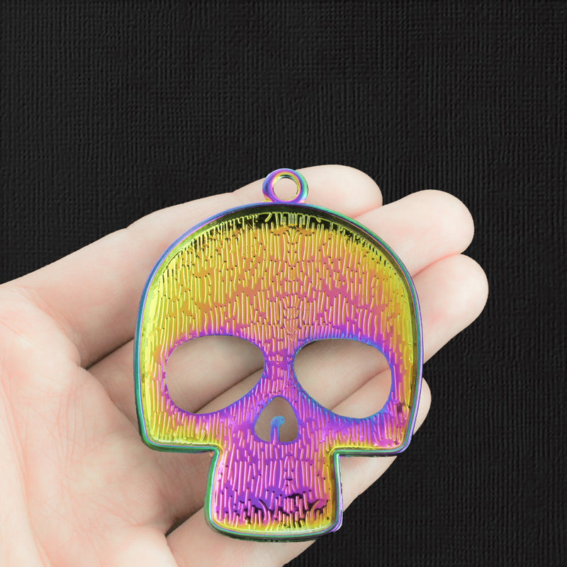 Floral Skull Rainbow Electroplated Charm - E1260