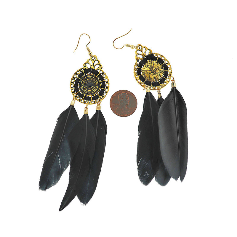 2 Feather Dreamcatcher Earrings - French Hook Style - 1 Pair - Z1221