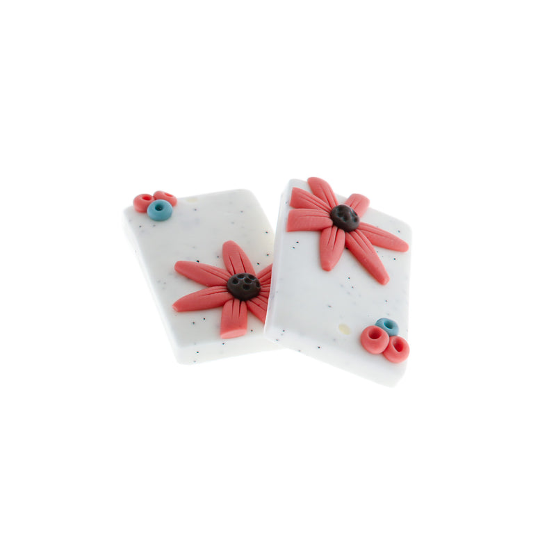 2 Pink Floral Polymer Clay Charms - K093