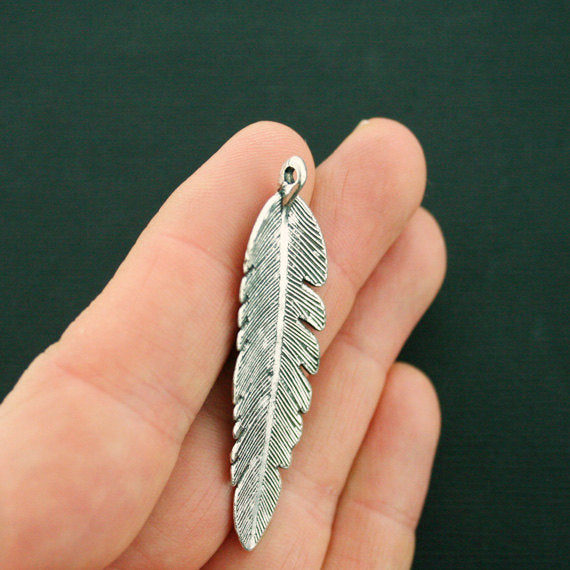 5 Feather Antique Silver Tone Charms 2 Sided - SC6478