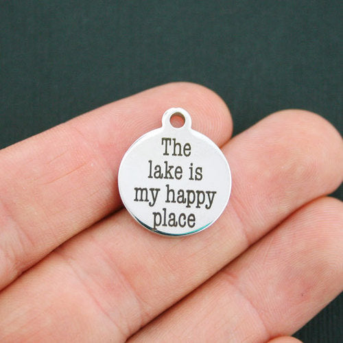 Outdoors Stainless Steel Charms - The lake is my happy place - BFS001-0387