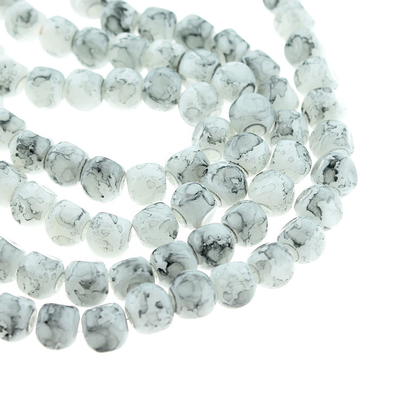 Perles de Verre à Facettes 8mm - Marbre Gris - 1 Rang 110 Perles - BD458