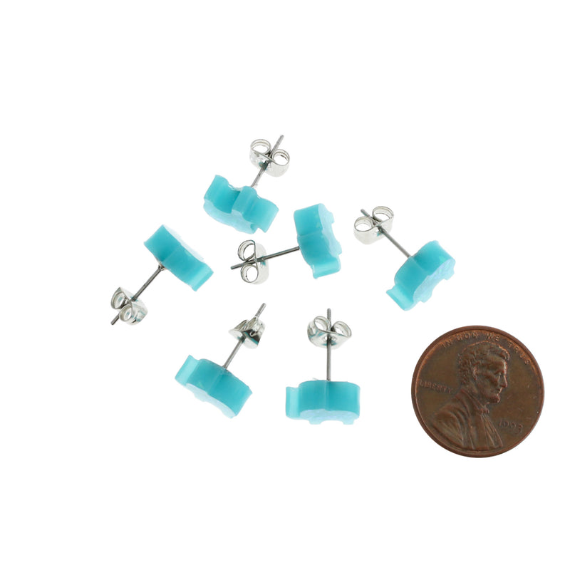 Resin Stainless Steel Earrings - Blue Elephant Studs - 10mm x 7mm - 2 Pieces 1 Pair - ER352
