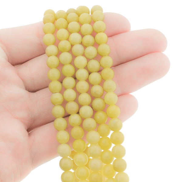 Perles rondes en jade naturel 6 mm - Jaune pâle - 1 rang 69 perles - BD2779