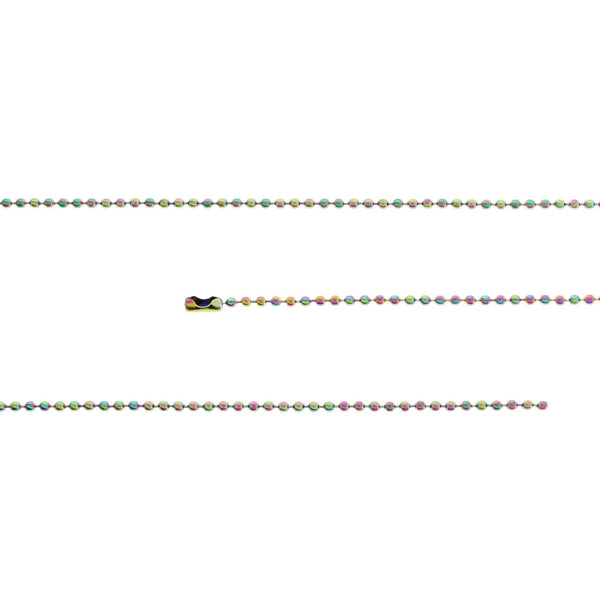 Colliers chaîne boule en acier inoxydable plaqué arc-en-ciel 29,5" - 1,5 mm - 10 colliers - N794