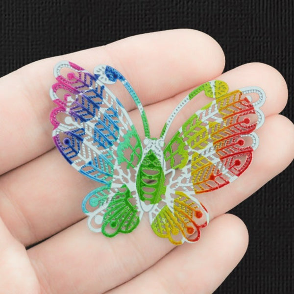 2 Filigree Butterfly Enamel Charms - E1287