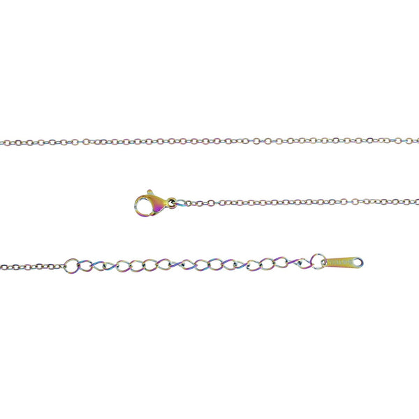 Rainbow Electroplated Stainless Steel Cable Chain Necklace 16" Plus Extender - 1.5mm - 1 Necklace - N182