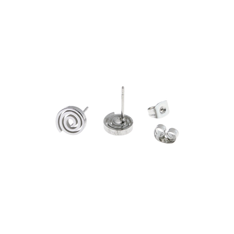 Stainless Steel Earrings - Spiral Studs - 8mm x 1.5mm - 10 Pieces 5 Pairs - ER234