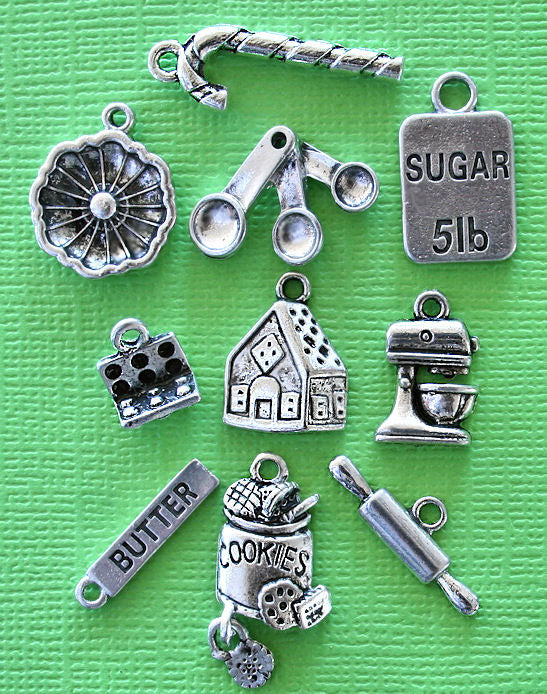 Christmas Baking Charm Collection Antique Silver Tone 10 Different Charms - COL115