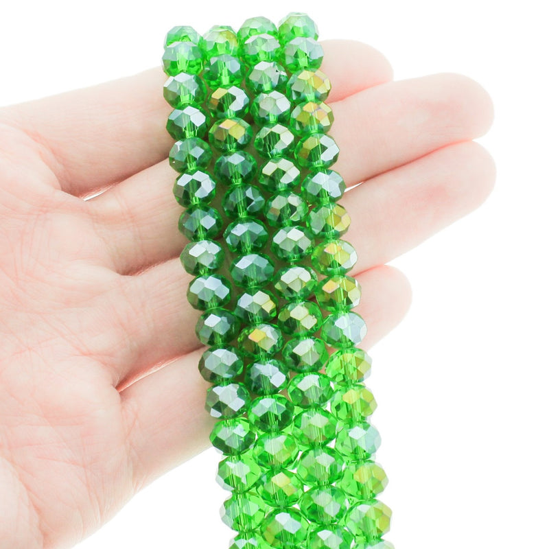 Faceted Glass Beads 8mm - Electroplated Green - 1 Strand 68 Beads - BD731