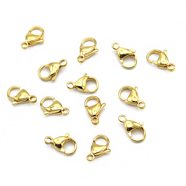 Gold Stainless Steel Lobster Clasps 14mm x 9mm - 10 Clasps - FF272