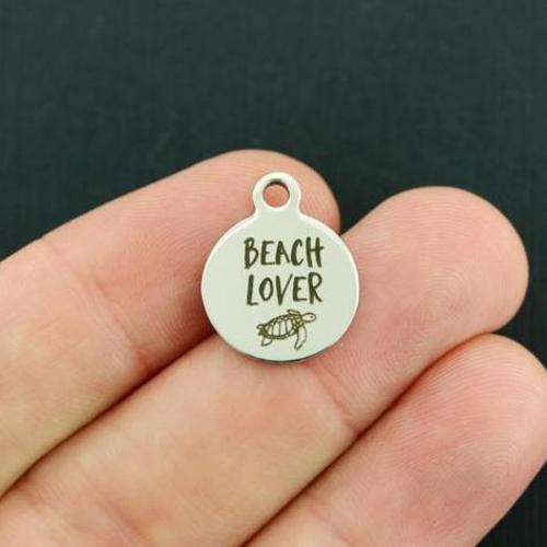 Beach Lover Stainless Steel Small Round Charms - BFS002-3919